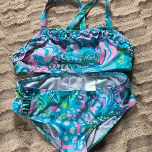 EUC Lilly Pulitzer Girls Size 10 Caia Bikini Blue Ibiza Aqua La Vista